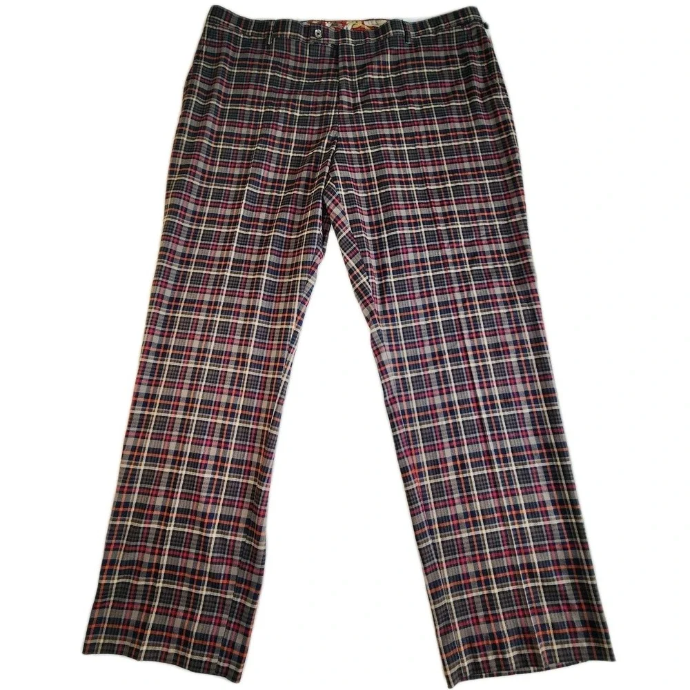 PAISLEY & GRAY Slim Fit Pants Mens 40 x 32 Brown Red Plaid Trousers NEW